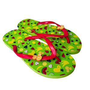Disney Mickey Mouse Slippers Sandals Thong Flip Flops Green Fruits Print Women 8